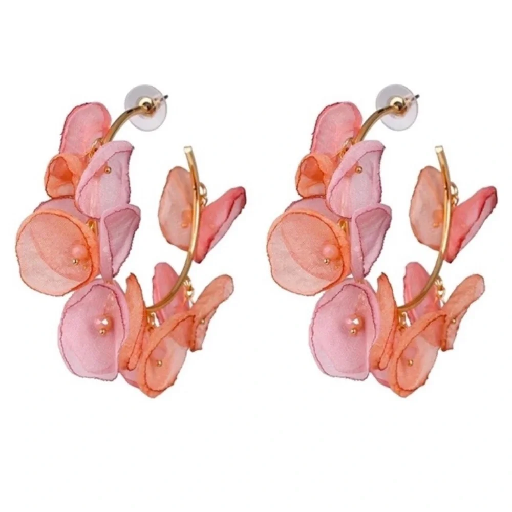 Zara Chiffon Flower Hoop Earrings - Picture 8 of 13